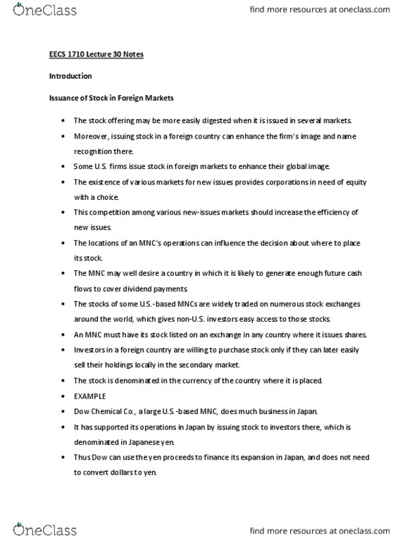 EECS 1710 Lecture Notes - Lecture 30: Japanese Yen, Dow Chemical Company thumbnail