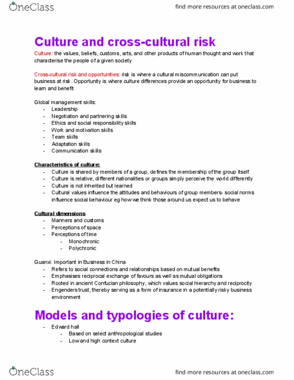 IBUS1101 Lecture Notes - Lecture 3: Geert Hofstede, Fons Trompenaars, High-Context And Low-Context Cultures thumbnail