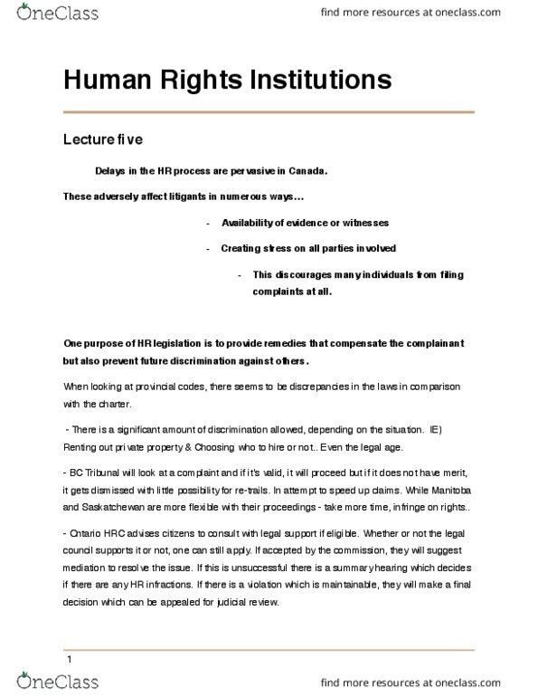 HR-3210 Lecture Notes - Lecture 5: Aboriginal Title, Indigenous Rights thumbnail