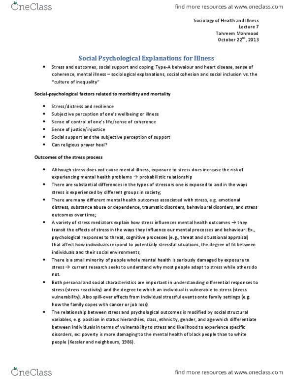 SOCI 3645 Lecture Notes - Lecture 7: Mental Disorder, Social Status, Labeling Theory thumbnail