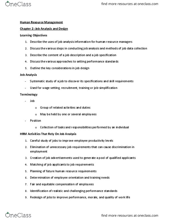 BUSI 4320 Lecture Notes - Lecture 3: Job Analysis thumbnail