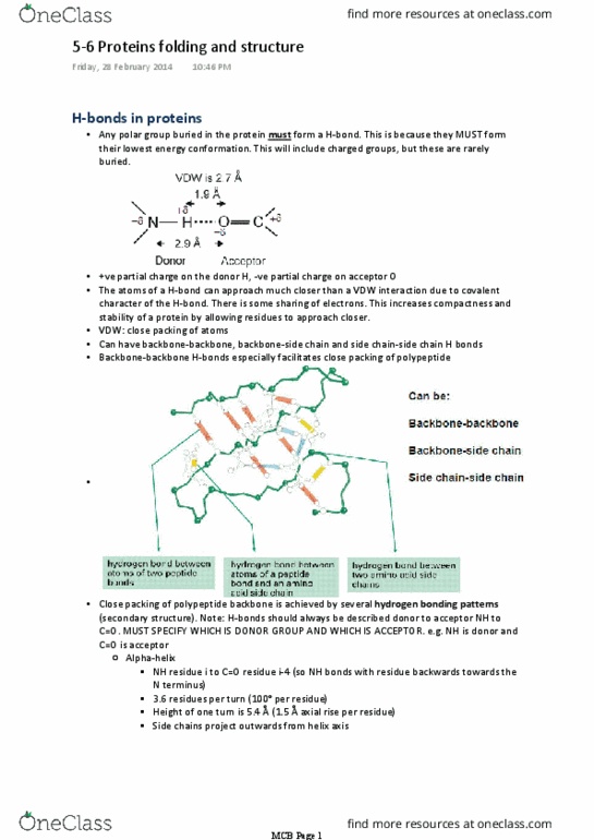 BIOM20001 Lecture Notes - Lecture 5: Hydrophile, Fibronectin, Entropy thumbnail