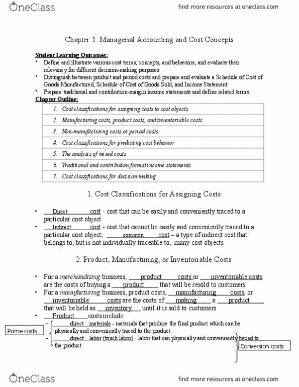 ACCT 311 Lecture Notes - Lecture 1: Opportunity Cost, Linear Equation, Fixed Cost thumbnail