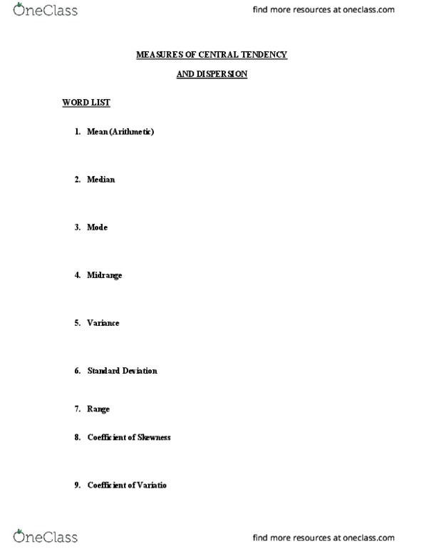 BUS 223 Lecture Notes - Lecture 4: Central Tendency, Skewness thumbnail