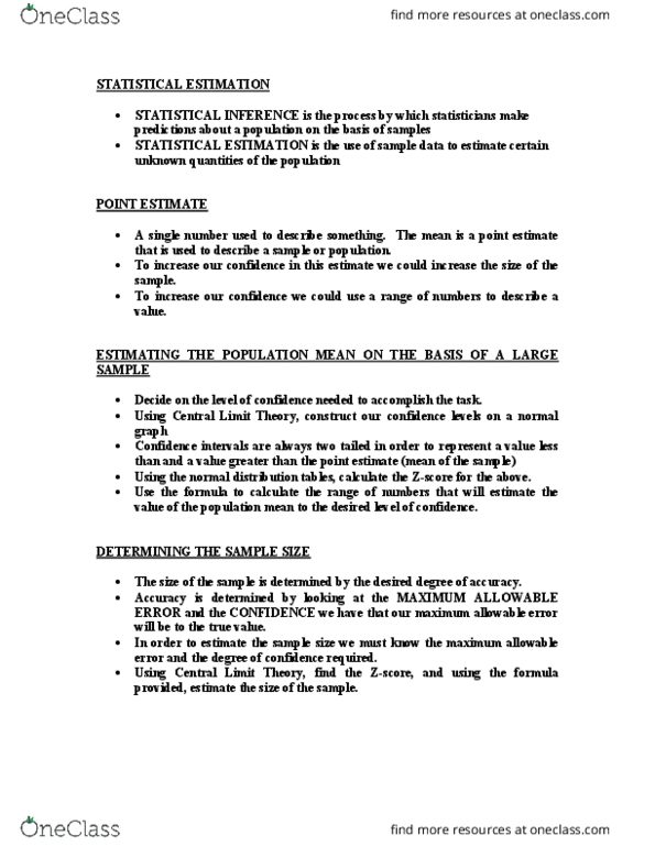 BUS 223 Lecture Notes - Lecture 12: Coffee Vending Machine, Confidence Interval, Point Estimation thumbnail