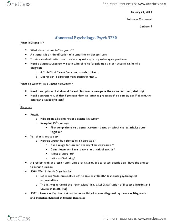 PSYC 3140 Lecture Notes - Lecture 3: Obsessive–Compulsive Disorder, Body Dysmorphic Disorder, Diagnostic And Statistical Manual Of Mental Disorders thumbnail