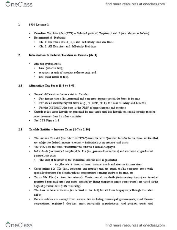 ADMS 3520 Lecture Notes - Lecture 1: Tax Advisor, Remittance, Nanny thumbnail