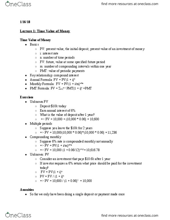 UGBA 180 Lecture Notes - Lecture 1: Cash Flow thumbnail