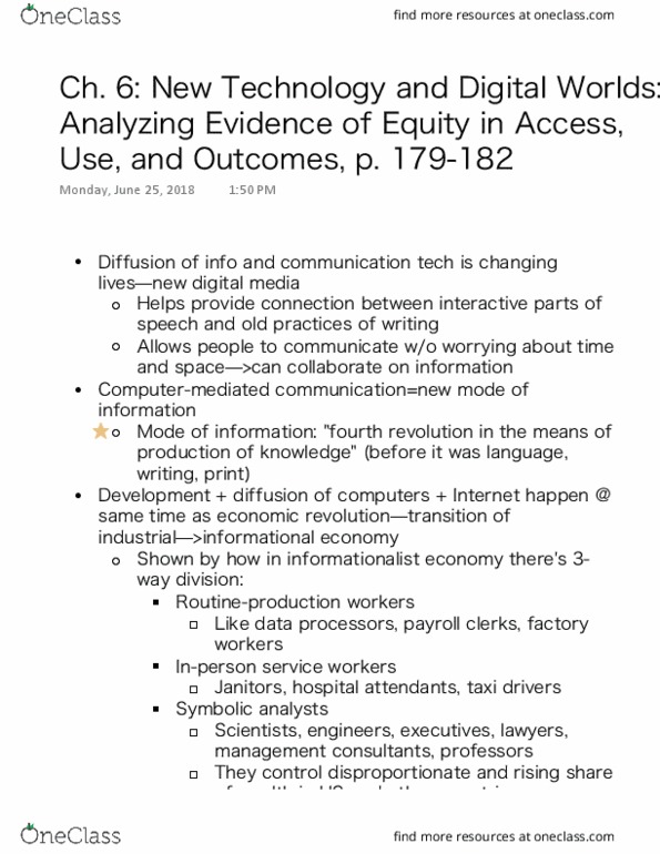 EDUC 30 Chapter article: New Technology and Digital Worlds Analyzing Evidence of Equity in Access, Use, and Outcomes, p. 179-182 thumbnail