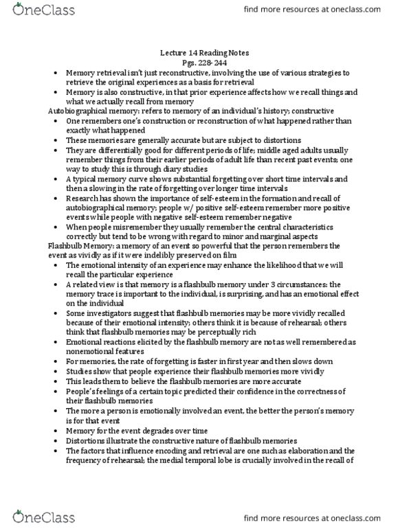 PSYCH 240 Lecture Notes - Lecture 14: Eyewitness Identification, Eyewitness Testimony, Intellectual Disability thumbnail