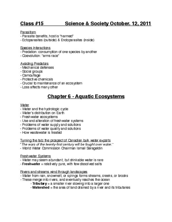 SCIE 1P50 Chapter Notes - Chapter 4: Water Cycle, Coevolution thumbnail