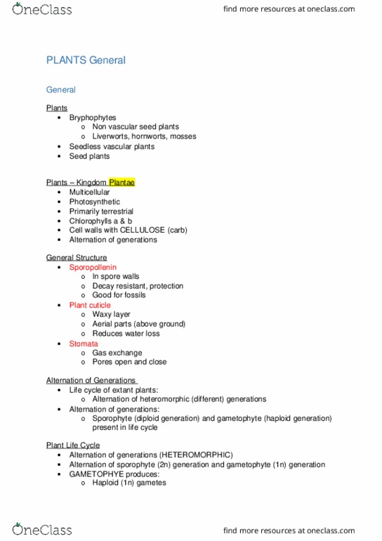 BIOL3711 Lecture Notes - Lecture 1: Vascular Cambium, Seta, Equisetopsida thumbnail