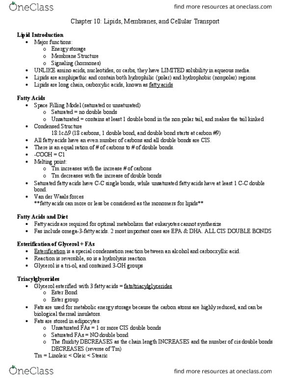 BCHM-3050 Lecture Notes - Lecture 10: Thermodynamics, Sphingomyelin, Glycosylphosphatidylinositol thumbnail