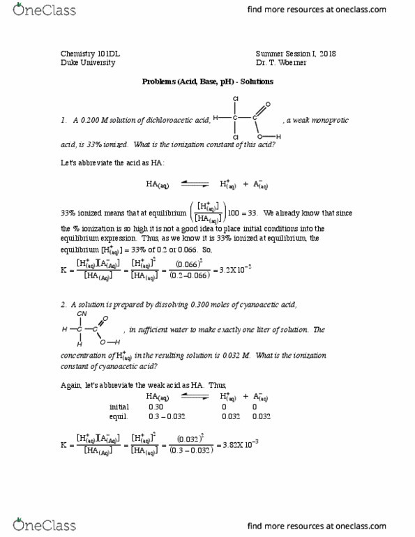 CHEM 101DL Study Guide - Summer 2018, Midterm - Benzylamine, Init, Weak ...