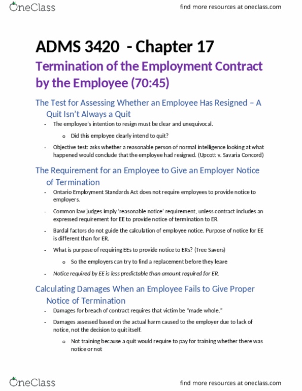 ADMS 3420 Lecture Notes - Lecture 7: Wrongful Dismissal, Szombathely, Objective Test thumbnail