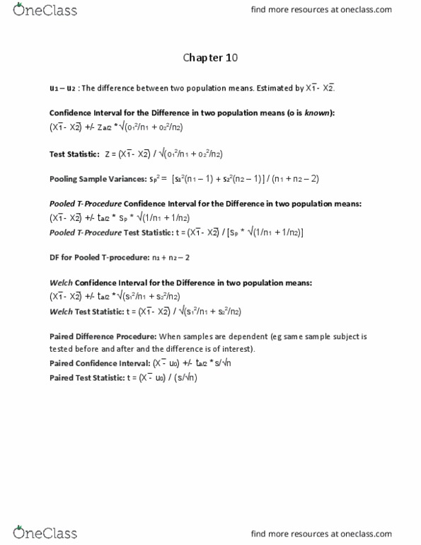 STAT211 Chapter Notes - Chapter 10: Confidence Interval thumbnail