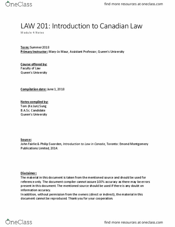 LAW 201 Chapter Notes - Chapter 13: Supreme Court Of Canada, Criminal Negligence, Hybrid Offence thumbnail