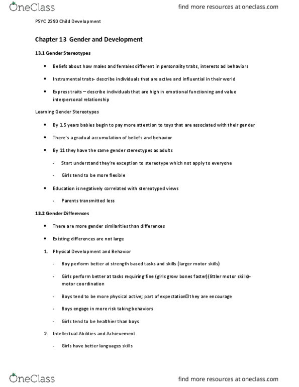 PSYC 2290 Lecture Notes - Lecture 13: Stereotype Threat, Gender Role, Temporal Lobe thumbnail