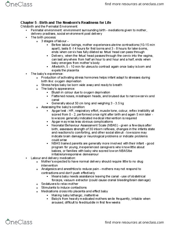 PSYC 2500H Chapter Notes - Chapter 5: Pattern Formation, Birth Weight, Startle Response thumbnail