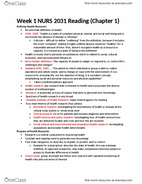 NURS 2031H Chapter Notes - Chapter 1: Knowledge Translation, Literature Review, Dyslexia thumbnail