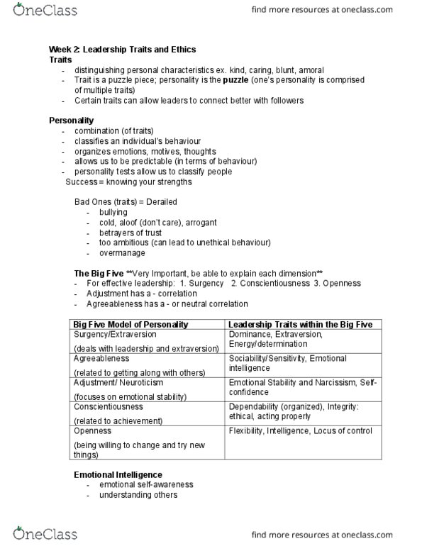 AHSS*2030 Lecture Notes - Lecture 2: Theory X And Theory Y, Surgency, Extraversion And Introversion thumbnail