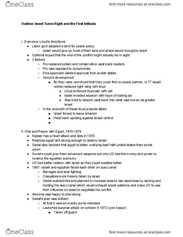 HISTORY 244 Lecture Notes - Lecture 13: Zionism, Golan Heights, Shia Islam thumbnail