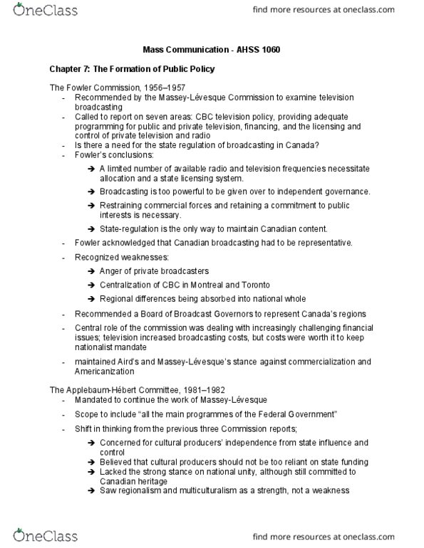 AHSS*1060 Lecture Notes - Lecture 8: Canadian Business, National Energy Program, Canadian Content thumbnail