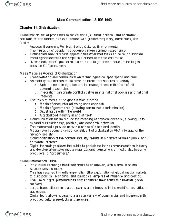 AHSS*1060 Lecture Notes - Lecture 11: World Trade Organization, Media Ecology, Macbride Report thumbnail