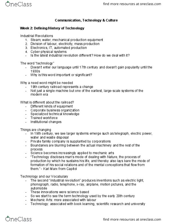 AHSS*1090 Lecture Notes - Lecture 2: Industrial Revolution thumbnail