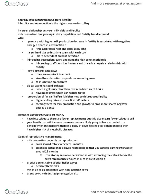 ANSC 460.3 Lecture Notes - Lecture 14: Pregnancy Rate, Obstructed Labour, Palpation thumbnail