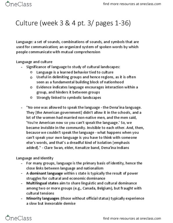GEOG 130 Lecture Notes - Lecture 6: Language Convergence, World Language, Nationstates thumbnail