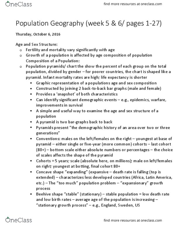 GEOG 130 Lecture Notes - Lecture 8: Dependency Ratio, Population Pyramid thumbnail