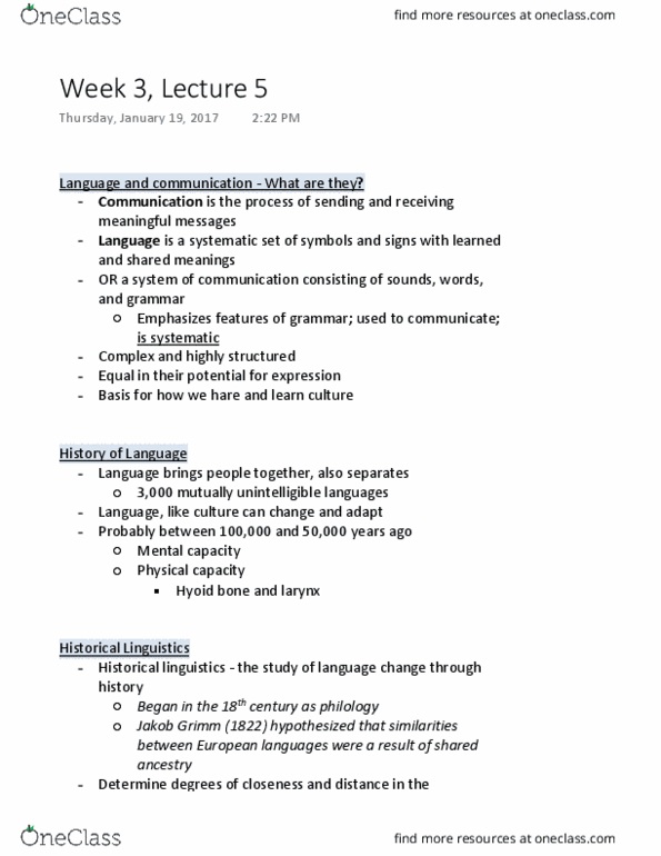 ANTH 111 Lecture Notes - Lecture 6: Social Inequality, Facial Expression, Language Ideology thumbnail