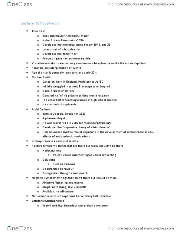 PSYC 3140 Lecture Notes - Arvid Carlsson, Extrapyramidal Symptoms, Mathematical Game thumbnail