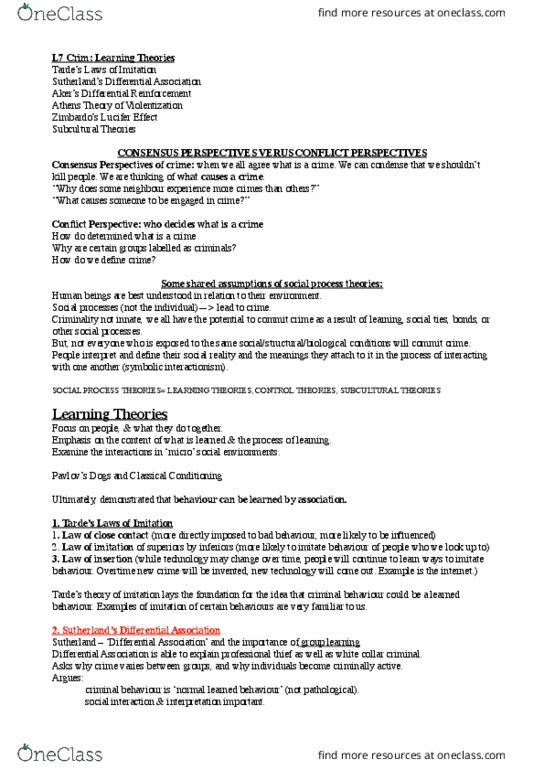 CRIM1000 Lecture Notes - Lecture 7: Sheldon Glueck, Operant Conditioning, Reinforcement thumbnail