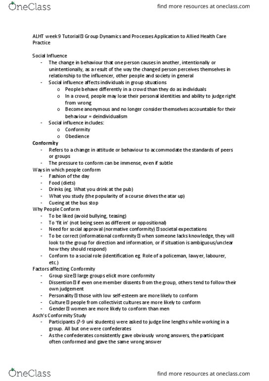 ALHT106 Lecture Notes - Lecture 9: Contactmusic.Com, Time Management, Allied Health Professions thumbnail