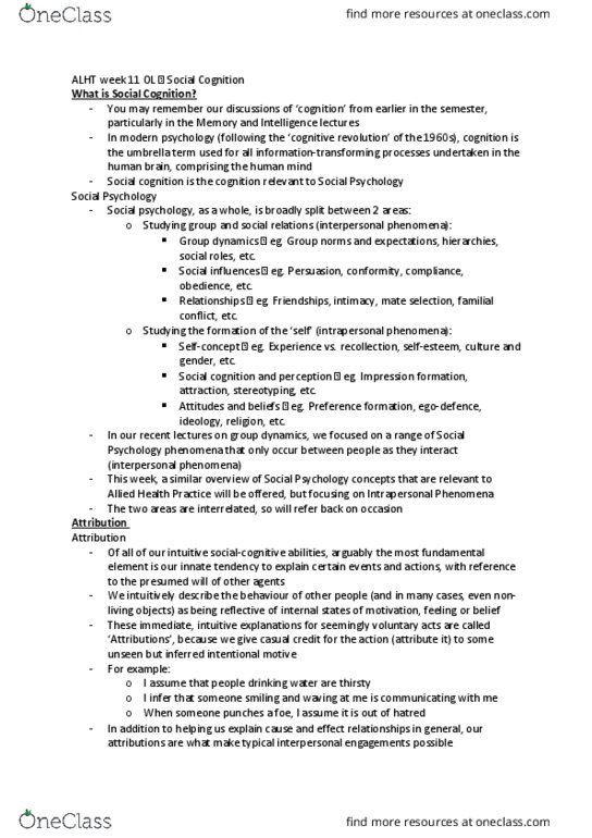 ALHT106 Lecture Notes - Lecture 11: Mnemonic, Ingratiation, Psychology Today thumbnail