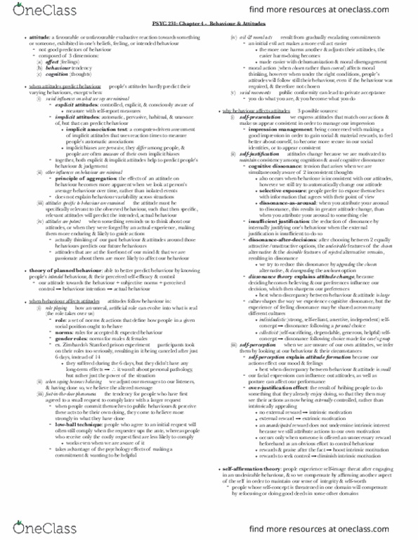 PSYC 231 Chapter Notes - Chapter 4: Cognitive Dissonance, Implicit-Association Test, Stanford Prison Experiment thumbnail