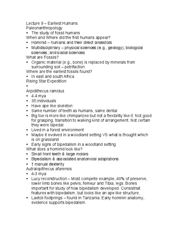 ANTHROP 1AA3 Lecture 9: Lecture 9 – Earliest Humans thumbnail