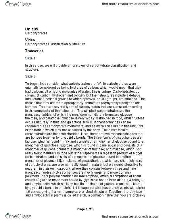 NUTR 3210 Lecture Notes - Lecture 5: Fischer Projection, Stereoisomerism, Dextrorotation And Levorotation thumbnail