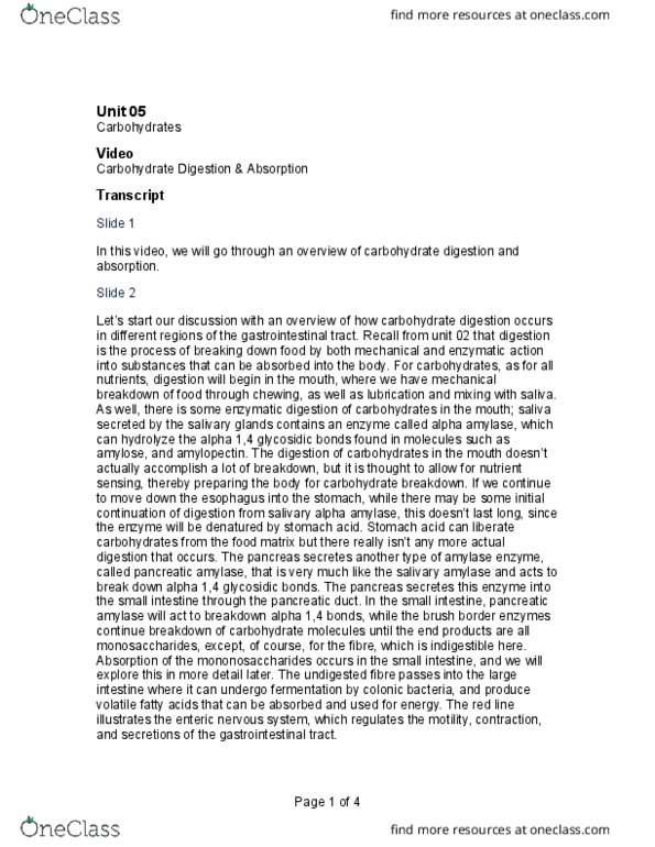 NUTR 3210 Lecture Notes - Lecture 5: Maltase, Bloating, Facilitated Diffusion thumbnail