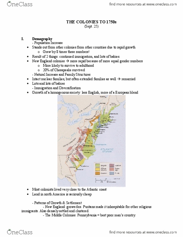 HIS271Y1 Lecture Notes - New England Colonies, Southern Colonies, Middle Colonies thumbnail