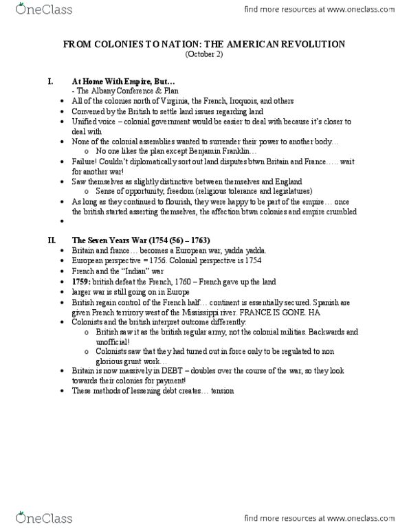 HIS271Y1 Lecture Notes - Olive Branch Petition, First Continental Congress, George Grenville thumbnail