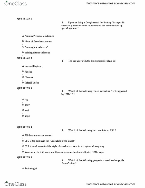 COMP 2057 Chapter Notes - Chapter 1: Cascading Style Sheets, Web Page thumbnail