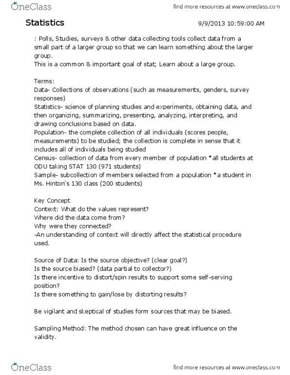 STAT 130M Lecture Notes - Tally Marks, Statistic, Frequency Distribution thumbnail