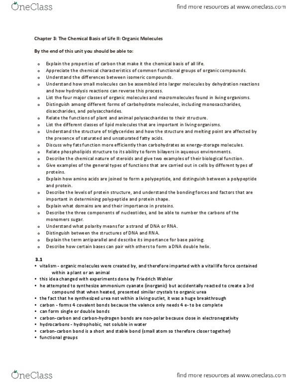 BIOL 102 Chapter Notes - Chapter 3: Glycosidic Bond, Monounsaturated Fat, Dehydration Reaction thumbnail