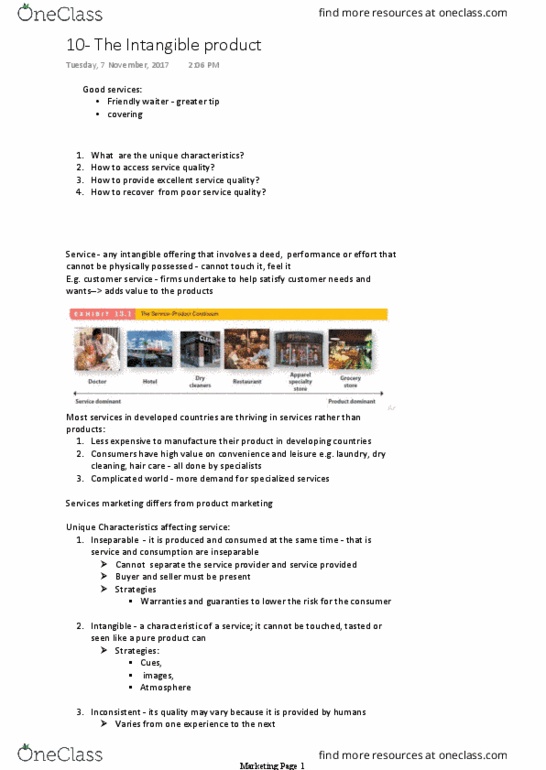 ADM 2320 Lecture Notes - Lecture 9: Zappos, Dry Cleaning, Services Marketing thumbnail