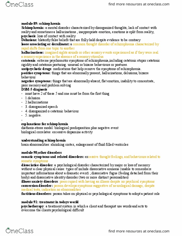 PSYC 1001 Lecture Notes - Lecture 12: Dissociative Identity Disorder, Factitious Disorder, Psychogenic Amnesia thumbnail