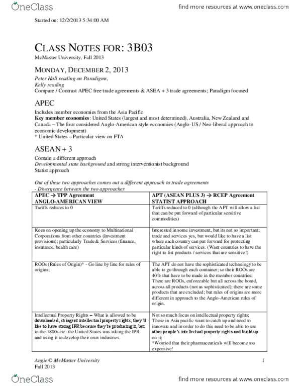 POLSCI 3B03 Lecture Notes - Government Procurement, Free Trade, Asea thumbnail