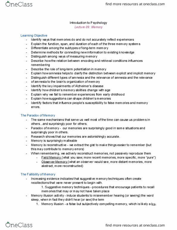 PSYC 1150 Lecture Notes - Lecture 9: Fear Conditioning, Hermann Ebbinghaus, Karl Lashley thumbnail